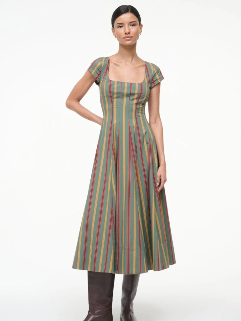 STAUD Short Sleeve Wells Dress in Trailblazer Stripe Size 2